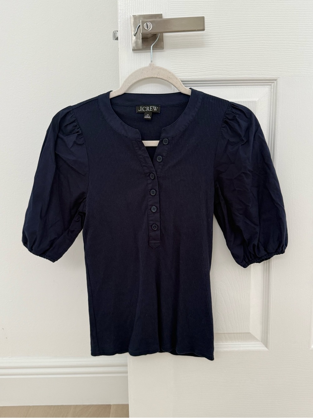 J.Crew Navy Ribbed Henley Top, XS